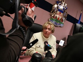 City of Windsor CEO Helga Reidel speaks with reporters at a council meeting.  (TYLER BROWNBRIDGE / The Windsor Star)