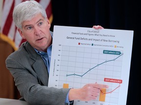 Michigan Gov. Rick Snyder speaks during an event in Detroit, on Feb. 21, 2013. (Bloomberg files)