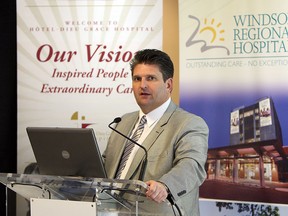 In this file photo, David Musyj, president and CEO Windsor Regional Hospital, takes part in a mega-hospital news conference at the Windsor Regional Hospital on February 12, 2013.  (TYLER BROWNBRIDGE / The Windsor Star)