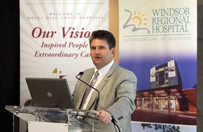 In this file photo, David Musyj, president and CEO Windsor Regional Hospital, takes part in a mega-hospital news conference at the Windsor Regional Hospital on February 12, 2013.  (TYLER BROWNBRIDGE / The Windsor Star)