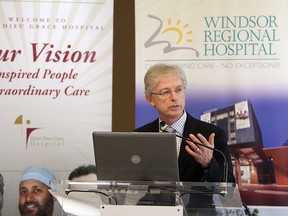 Ken Deane, president and CEO Hotel-Dieu Grace Hospital, takes part in a press conference at the Windsor Regional Hospital Tayfour Campus in Windsor on Tuesday, February 12, 2013. The two local hospitals are hoping to combine services in preparation of a new mega hospital to be built in the area.          (TYLER BROWNBRIDGE / The Windsor Star)