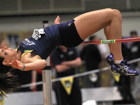 Windsor's Kelly Morrison competes in the high jump competition of the women's indoor pentathlon at the OUA Track and Field Championships at the University of Windsor on February 21, 2013. (JASON KRYK/The Windsor Star)