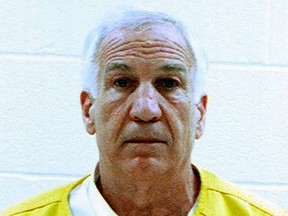 Former Penn State University assistant football coach Jerry Sandusky was convicted on June 22, 2012, of sexually assaulting 10 boys over 15 years. A U.S. jury convicted Sandusky on 45 of 48 counts in a child sex abuse case that shocked the nation and rocked the university. NBC says he will appear on the Today Show on Monday. (AFP PHOTO/Centre County Correctional Facility/AFP/GettyImages)