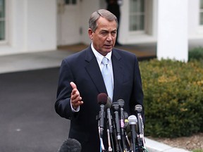 House Speaker John Boehner speaks to the media after a meeting with U.S. President Barack Obama at the White House, Friday March 1, 2013 in Washington, DC. Speaker Boehner said that no agreement was reached with Democrats to avoid the sequester that will trigger automatic domestic and defence cuts.  (Photo by Mark Wilson/Getty Images)