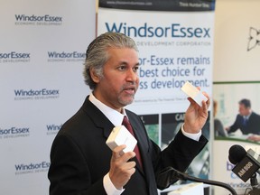 Praveen Singh, the president and CEO of ARADA Systems speaks during a press conference welcoming the technology company to Windsor-Essex. ARADA Systems develops specialized WI-FI technology for automotive and enterprise markets. (JASON KRYK/The Windsor Star)