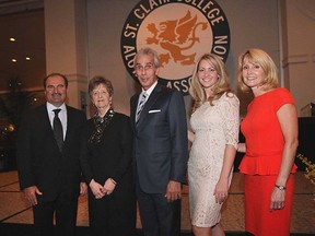 Robert DiMaio, left, Jill Foster, Edward Mady, Meighen Nehme and Dr. Andrea Steen were honoured as this year's St. Clair College Alumni of Distinction at the annual awards gala held at the St. Clair Centre for the Arts in Windsor, Ont. on Saturday, March 2, 2013. (REBECCA WRIGHT/ The Windsor Star)