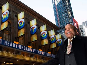 This March 5, 2013 photo shows Berry Gordy posing for a portrait in front of the Lunt-Fontanne Theatre in New York. (Photo by Charles Sykes/Invision/AP)