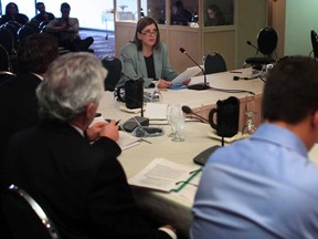 Lynda Monik, centre, CEO of the Windsor Essex Community Health Centre, speaks at the 2013 pre-budget consultations being done by the standing committee on finance and economic affairs, at the Hilton Hotel in Windsor, Ont., Monday, March 11, 2013.  (DAX MELMER/The Windsor Star)