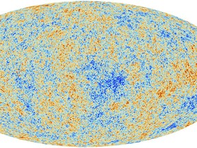 This image released on Thursday March 21, 2013 released by the European Space Agency (ESA) shows the most detailed map ever created of the cosmic microwave background acquired by ESA's Planck space telescope. George Esfthathiou, an astrophysicist who announced the Planck satellite mapping on Thursday, says the findings also offer new specificity of the universe's composition. (AP Photo/ESA­Planck Collaboration)