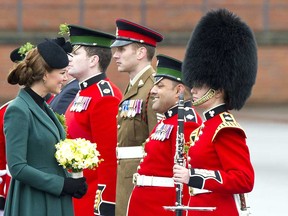 Catherine, Duchess of Cambridge attends a St Patrick's Day parade by the 1st Battalion Irish Guards as she visits Aldershot Barracks on St Patrick's Day on March 17, 2013 in Aldershot, England.  (Photo by Ben Pruchnie/Getty Images)