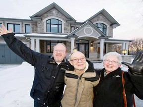 Mike Viau, and his parents Madeleine and Maurice Viau visit the Minto Dream Home in Manotick in January 2012 after winning the $1.8 million CHEO Dream of a Lifetime Lottery grand prize which included the home, $100,000 cash, a 2012 Lincoln MKZ, house cleaning for a year and $5,000 in groceries.
(Photograph by: Wayne Cuddington , Ottawa Citizen)