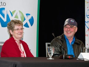 Gloria and David Chaykowski take part in a news conference after their $30 Million Lotto Max win in Saskatoon, Sask., Friday, March 15, 2013. THE CANADIAN PRESS/Matthew Smith