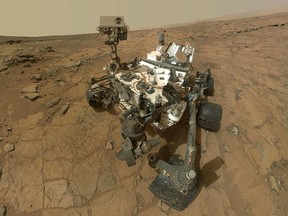 This image released by NASA on February 7, 2013, taken by Mars Hand Lens Imager (MAHLI) onboard NASA's Mars rover Curiosity, shows a self-portrait of NASA's Mars rover Curiosity that combines dozens of exposures taken by the rover's Mars Hand Lens Imager (MAHLI) during the 177th Martian day, or sol, of Curiosity's work on Mars (AFP PHOTO/HANDOUT / NASA/JPL-Caltech/MSSS )