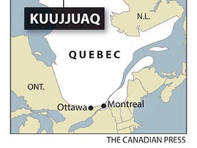 Map locates Kuujjuaq, Que. where a 27-year-old Quebec police officer was shot and killed. THE CANADIAN PRESSA/Sean Vokey
