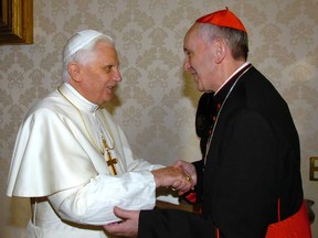 A file picture taken on January 13, 2007 at the Vatican shows Pope Benedict XVI (L) meeting the archbishop of Buenos Aires Cardinal Jorge Mario Bergoglio, who has been elected on March 13, 2013 to replace the frail Benedict XVI as leader of the world's 1.2 billon Catholics as tens of thousands cheer in St Peter's Square.        (AFP PHOTO / ARTURO MARI / OSSERVATORE ROMANOOSSERVATORE ROMANO/AFP/Getty Images)