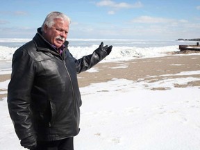 Ward 7 councillor Percy Hatfield discusses possible plans to move Sandpoint Beach east to avoid dangerous currents while at Sandpoint in Windsor, Ont., Sunday, March 3, 2013.  (DAX MELMER/The Windsor Star)