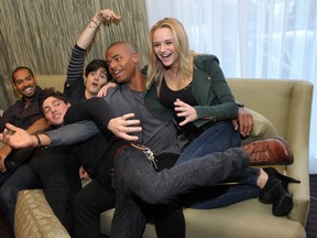 From left, Lamon Archey, Robert Adamson, Max Ehrich, Redaric Williams and Hunter King, cast members in "The Young and the Restless," are pictured together during the Hot New Faces of "The Young and the Restless" press junket at CBS Television City on Wednesday, Feb. 27, 2013 in Los Angeles. The CBS show, daytime's top-rated soap since December 1988, hits the big 4-0 on Tuesday, March 26, 2013.(Photo by Chris Pizzello/Invision/AP)