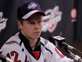 Files: Ben Johnson answers questions from the media after he signed an OHL contract and education program officially making him a Windsor Spitfire on MAY 13, 2011.  (JASON KRYK/ The Windsor Star)