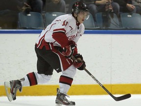 Leamington's Myles Doan skates up the ice against the Vipers during a game Wednesday, Feb. 20, 2013, at the Vollmer Centre in Lasalle, Ont. They Flyers beat the London Nationals 4-2 in Game 3 of their junior B semifinal.  (DAN JANISSE/The Windsor Star)