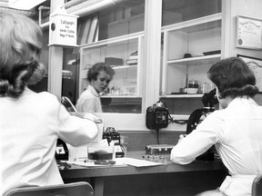 Laboratory technicians are a vital part of the daily routine at any general hospital. Here is a scene in the lab at Grace hospital on March 30, 1963 with technicians conducting tests which in determining treatment procedures. Left to right: Jo-Anne Colautti, Esther Briand and Sally Murray. A new lab is one of the first needs at Grace. (FILES/The Windsor Star)