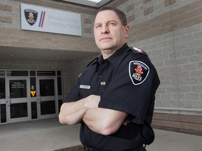 Windsor Police Staff Sgt. Geoff Dunmore poses Thursday, March 28, 2013, at the department's training facility in Windsor, Ont. For story on police work stress. (DAN JANISSE/The Windsor Star)
