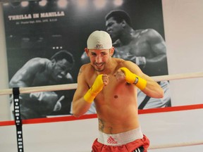 Windsor's Adam Trupish trains at the Bronx Gym in Edmonton. Trupish will face American Dashon Johnson at the River Rock Casino in Richmond, B.C. (SHAUGHN BUTTS/Postmedia News)