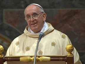 Pope Francis celebrates his inaugural Mass Thursday. (AP Photo/CTV)