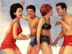 Annette Funicello, left, in a scene from Beach Blanket Bingo with Frankie Avalon, second from left.(Postmedia News files)