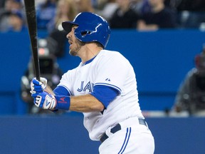 Toronto's J.P Arencibia hits a homer against pitcher Gavin Floyd Monday (THE CANADIAN PRESS/Chris Young)