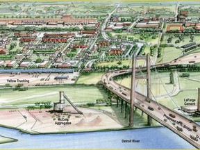 In this 2012 artist's rendering, a proposed new bridge linking Detroit and Windsor, is shown. (THE CANADIAN PRESS/AP, Michigan Department of Transportation)
