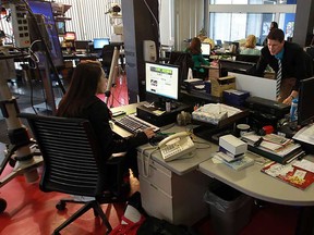 Reporters prepare for the six o'clock news cast in the Ouellette Avenue CTV newsroom in Windsor on Wednesday, April 10, 2013. CTV announced today it will move to a new home in the historic Bell building on Goyeau Street.                             (TYLER BROWNBRIDGE/The Windsor Star)