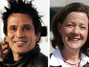 Motley Crue's Tommy Lee, left, has written a letter to Alberta premier Alison Redford, right, urging her to cancel the chuckwagon races at this year's Calgary Stampede. (File photos, Edmonton Journal)