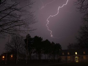 Lightning strikes over Fort Malden in Amherstburg as a storm passes through Windsor and the surrounding area, Thursday, Mar. 15, 2012.    (DAX MELMER/The Windsor Star)
