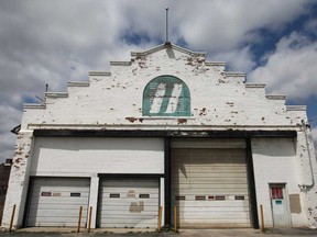 The exterior of a massive historic structure in the 1100 block of University Avenue East, originally built in 1886 as North America's first electric streetcar production facility, is pictured during its renovation into a new 400-seat Penalty Box location, Saturday, April 20, 2013.  (DAX MELMER/The Windsor Star)