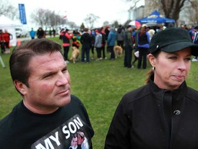 Rob, left, and Nancy Campana, Rocky Campana's parents, are pictured at the Run for Rocky at Dieppe Gardens in Windsor, Ont., Sunday, April 14, 2013.   (DAX MELMER/The Windsor Star)