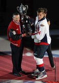 In this file photo, Windsor Spitfires Taylor Hall is receives the Wayne Gretzky trophy from Walter Gretzky prior to the start of their game against the Plymouth Whalers at the WFCU Centre in Windsor on Thursday, September 17, 2009.       (TYLER BROWNBRIDGE / The Windsor Star)