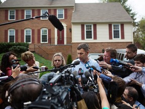 Ruslan Tsarni, uncle of the suspected Boston Marathon bombing suspects, speaks to reporters in front of his home April 19, 2013 in Montgomery Village, Maryland. Tsarni asked the still at large bombing suspect Dzhokhar Tsarnaev to turn himself in. (Photo by Allison Shelley/Getty Images)