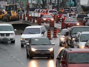 Walker Road construction area south of E.C. Row routes traffic into one lane both north- and south-bound Wednesday April 10, 2013. (NICK BRANCACCIO/The Windsor Star)