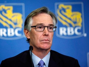 Gord Nixon, president and CEO of the Royal Bank of Canada, speaks to reporters in Calgary, in this Feb. 28, 2013 photo. The Royal Bank of Canada (TSX:RY) is making a public apology to the workers who are being affected by the bank's outsourcing arrangement with a foreign company. (THE CANADIAN PRESS/Jeff McIntosh)