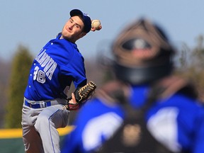 Villanova Wildcats pitcher Chris Bondy delivers a pitch during the WECSSAA boys baseball game against Essex in LaSalle. Villanova defeated Essex 10-1. (JASON KRYK/The Windsor Star)
