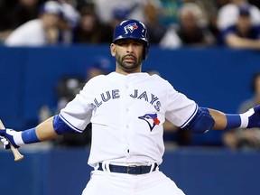 Toronto's Jose Bautista dodges an inside pitch in the seventh inning against the Cleveland Indians at the Rogers Centre April 3, 2013 in Toronto. (Abelimages/Getty Images)