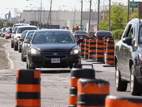 Traffic congestion is shown during construction near the Provincial Road and Cabana Road East intersection in this May 2012 file photo. (Dan Janisse / The Windsor Star)