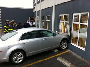 A silver Chevrolet Malibu hit the side of the Windsor Medical Clinic (NICK BRANCACCIO/ THE WINDSOR STAR)