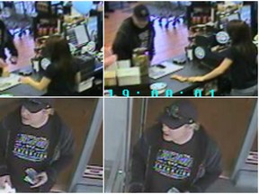 Surveillance footage of a suspect wanted in connection with a "quick change" scam in Tecumseh and Essex. (HANDOUT/The Windsor Star).