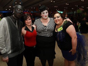 Ian Somerville, Amber Dubois, Paige Vanderbeck and Annmarie Medland (left to right) attend the 23rd Annual Gourmet Food & Wine Gala at St. Clair College Centre for the Arts in Windsor on Friday, April 19, 2013.                            (TYLER BROWNBRIDGE/The Windsor Star)