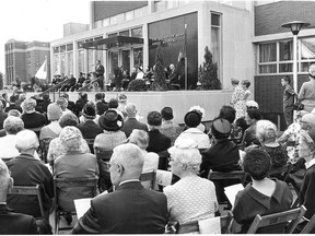 Several hundred persons attended the opening of the addition to Grace hospital Saturday, Sept 10, 1966. The gathering was addressed by Windsor Mayor John Wheelton, Reeve Fred Cada of St. Clair Beach representing Warden Joseph Newman, and W.B. Lewis of the Ontario Hospital Services Commission. Reeve Cada is pictured above at the microphone. (FILES/The Windsor Star)