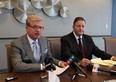 Windsor lawyer Greg Monforton and co-counsel Robert Darling of Michigan speak on the I-75 crash that took the lives of 7-year-old Aidan Hicks and 9-year-old Gabrielle Greenwood. The lawyers allege the fatal accident was the result of the poor condition of a transport truck and the error of its driver. Photographed April 16, 2013, in Windsor, Ont. (Dylan Kristy / The Windsor Star)