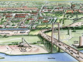 Artist's rendering of a proposed new bridge linking Detroit and Windsor. (Courtesy of the Mich. Dept. of Transportation)