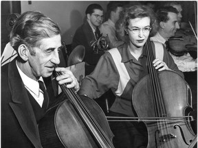 There was a lot of solid depth in this edition of the Windsor Symphony Orchestra. In this Oct. 29, 1949 file photo, Mr. Sid Baker and Celia Hardcastle are shown in the bass cello section. (FILES/The Windsor Star)