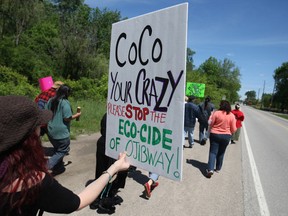 In this file photo, demonstrators march along Matchette Road in front of the Ojibway Nature Centre protesting plans to build big box stores close to Ojibway Park, Saturday, May 25, 2013. (DAX MELMER/The Windsor Star)